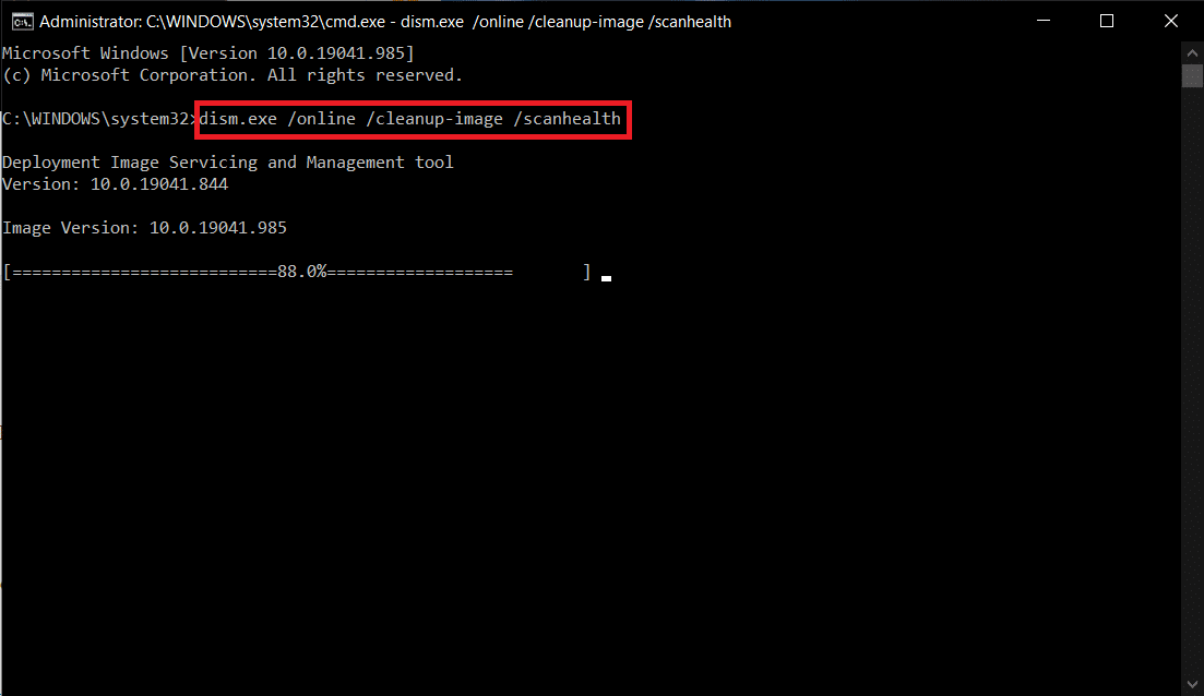 scan health command in Command Prompt. Fix 0x80004002 No such interface supported on Windows 10