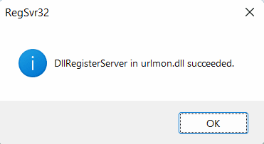 DllRegisterServer in urlmon.dll succeeded message. Fix An Error Has Occurred in the Script On This Page