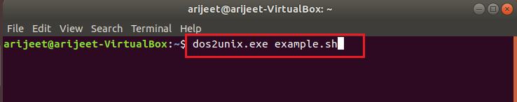 dos2unix.exe example.sh command. Fix Bash Syntax Error Near Unexpected Token