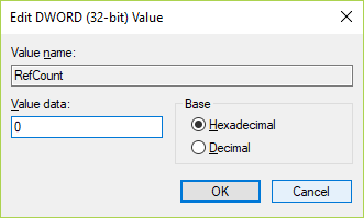 double click on RefCount and set its value to 0