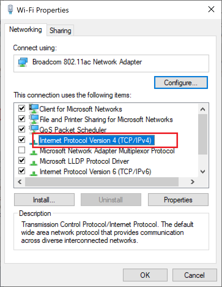 double-cliquez sur Protocole Internet version 4 (TCP/IPv4).