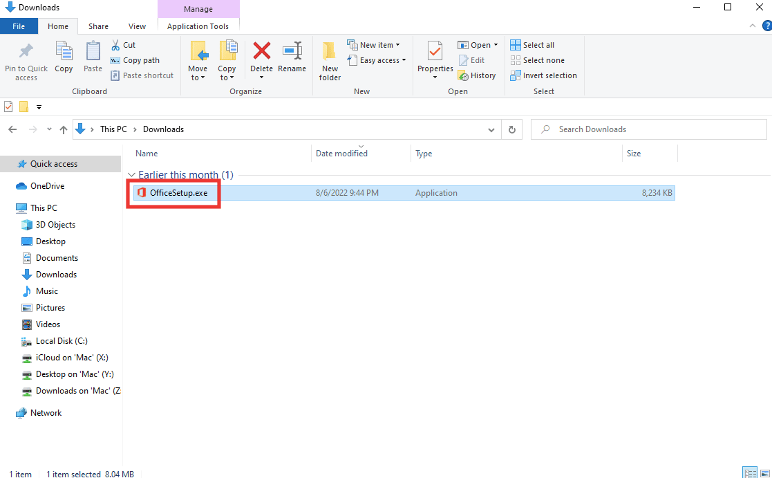 double click on office installer file