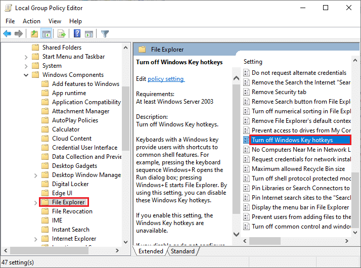 double click on the Turn off Windows key hotkeys setting in local group policy editor. Fix Windows Key Disabled