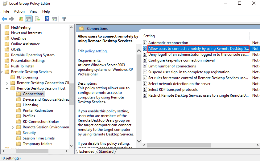 Double click on the Allow users to connect remotely by using Remote Desktop Services. Fix Remote Desktop Cannot Connect to the Remote Computer