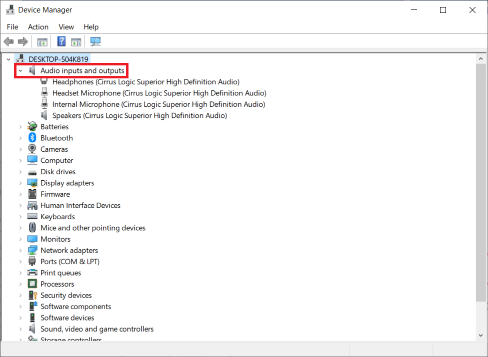 Double-click on the Audio inputs and outputs from the panel on the left to expand it