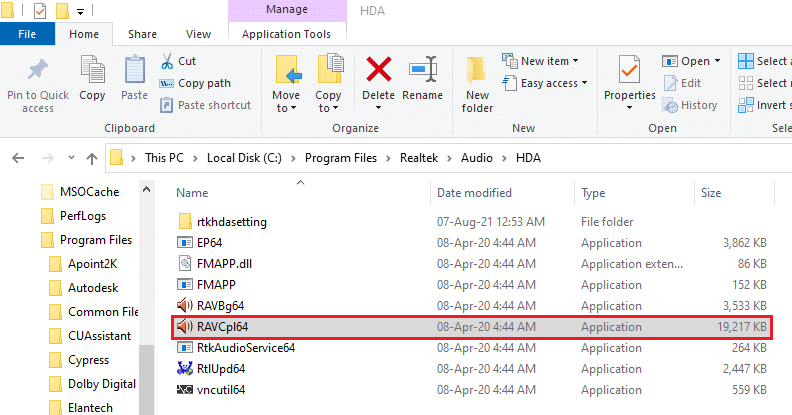open the RAVCpl64 application file. Fix Realtek Audio Manager Not Opening
