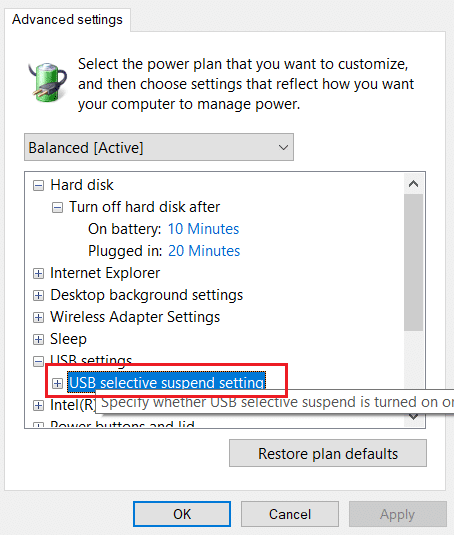 double click on usb selective supend settings in usb settings in Change advanced power settings window