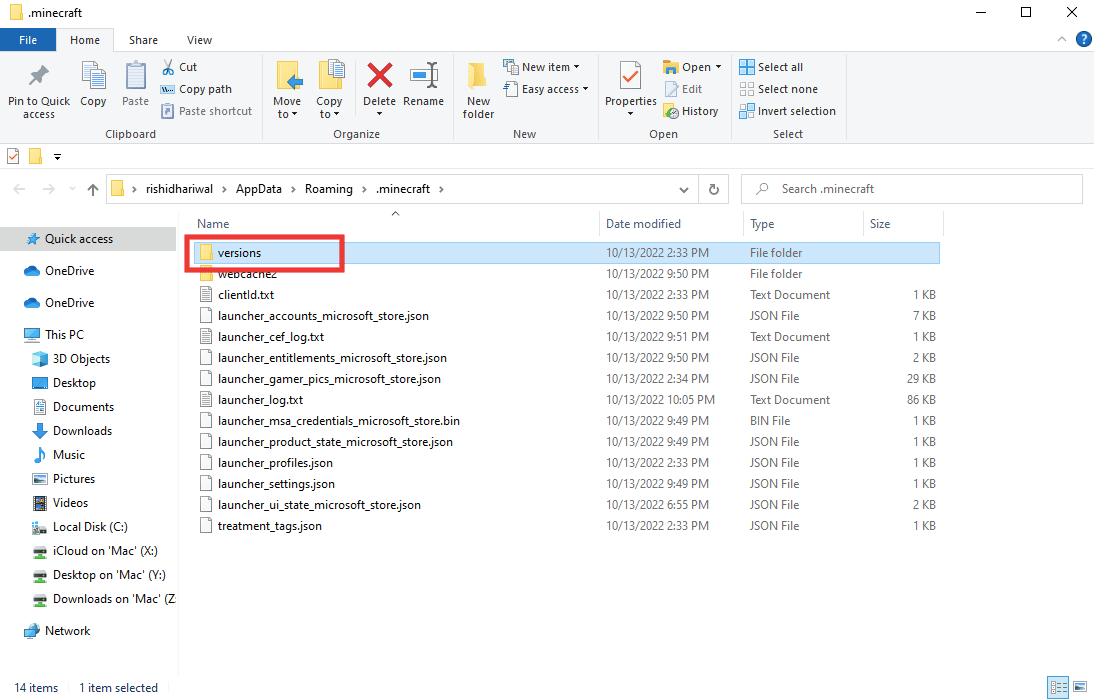 Double click on versions folder to open it