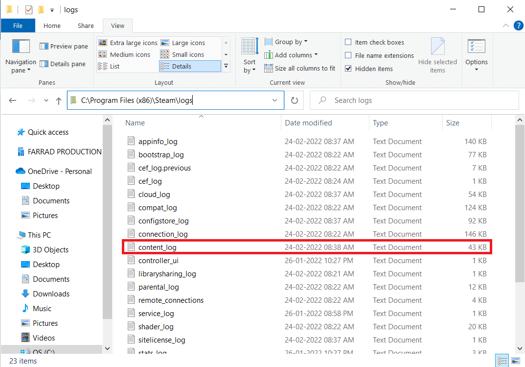 Double-click the content log text document to open it