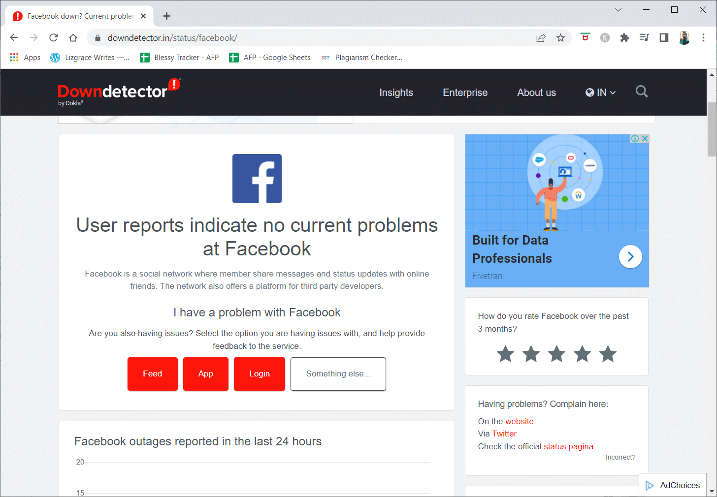 „DownDetector“ „Facebook“ puslapis