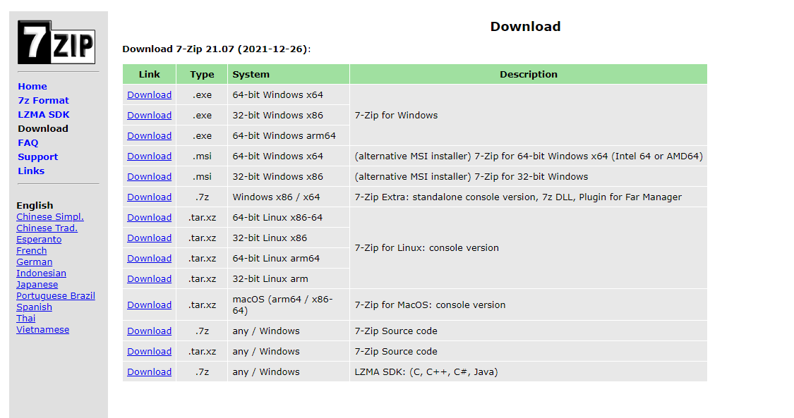 Download 7zip from its official website