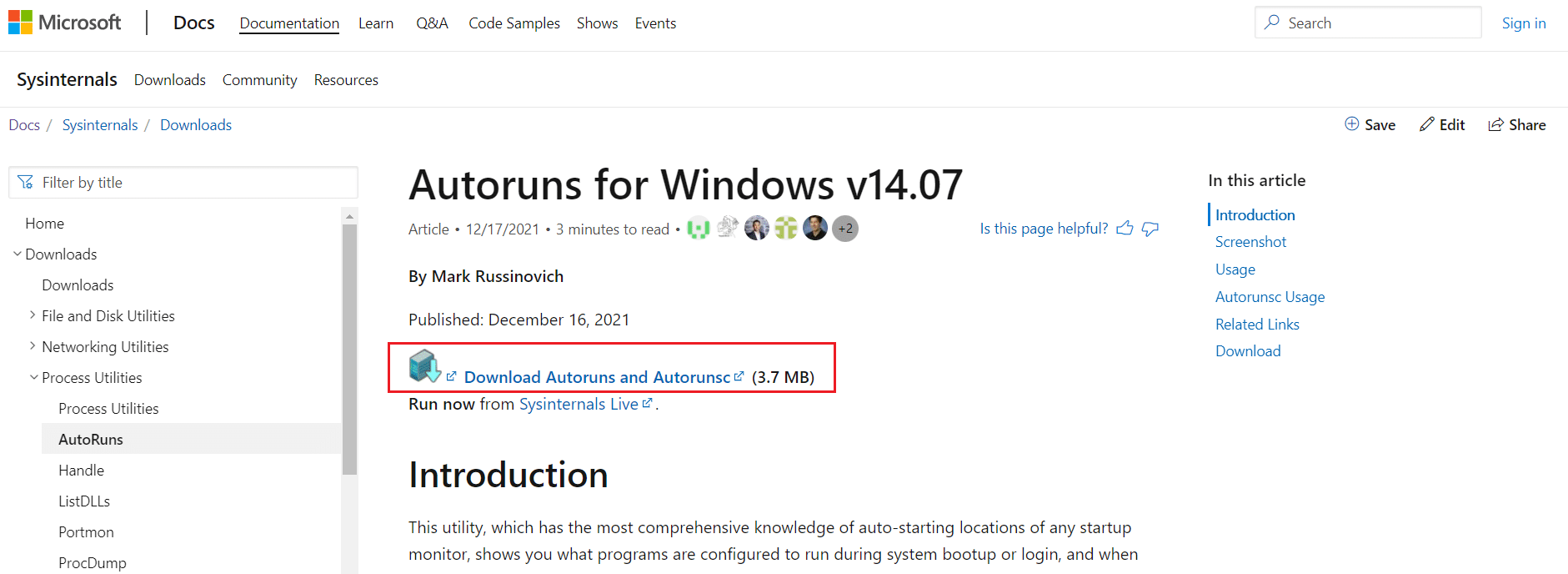 download Autoruns for Windows from the official webpage
