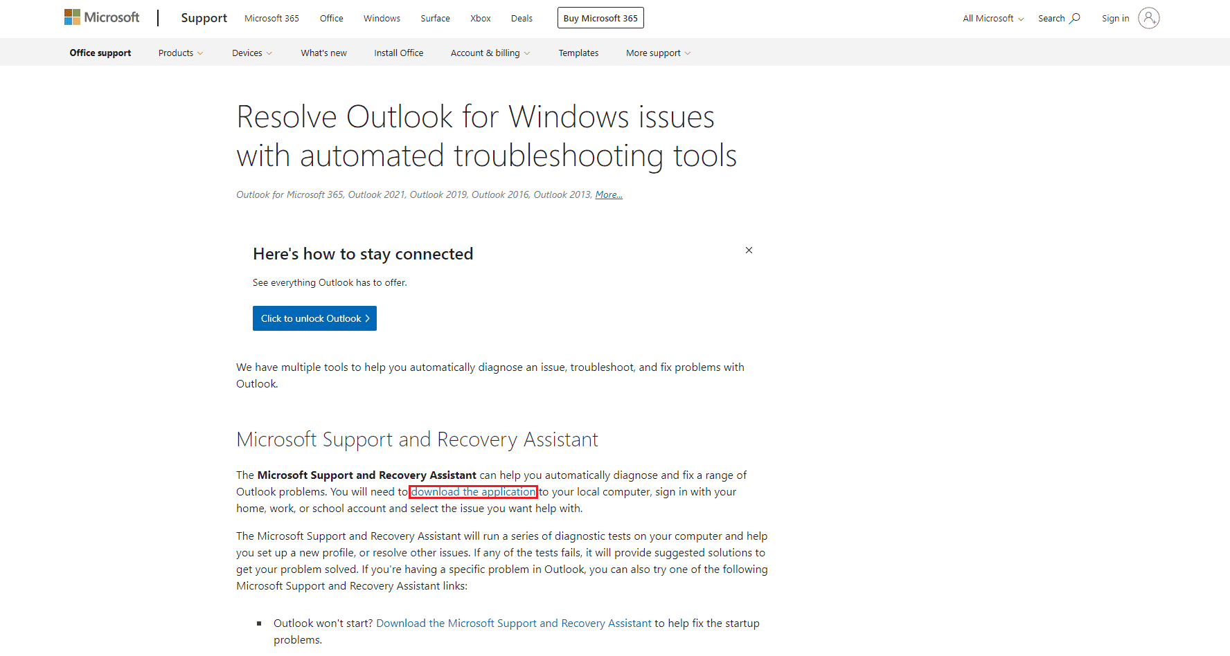 télécharger l'outil Assistant de support et de récupération Microsoft