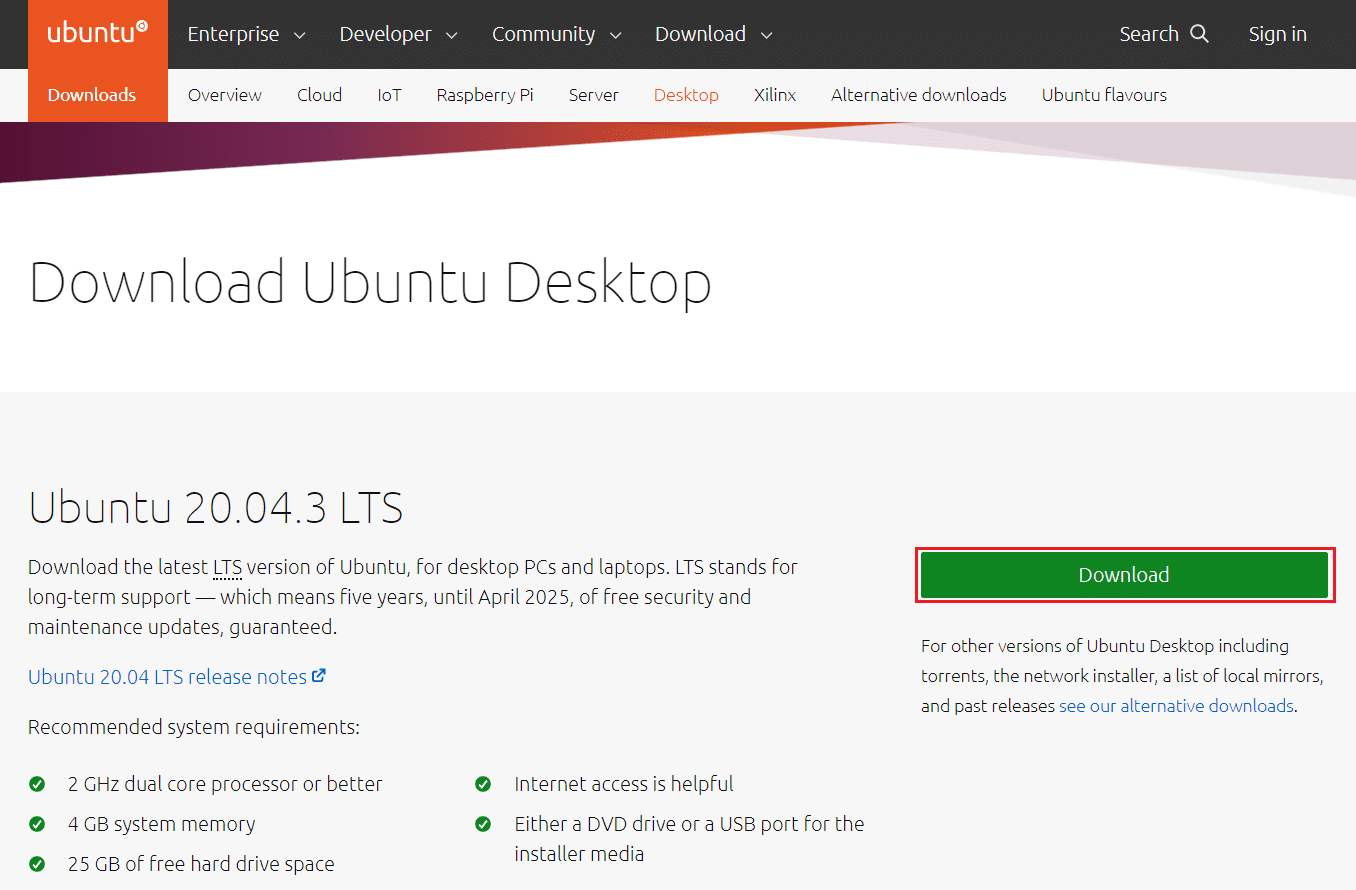 download Ubuntu Desktop os from official website