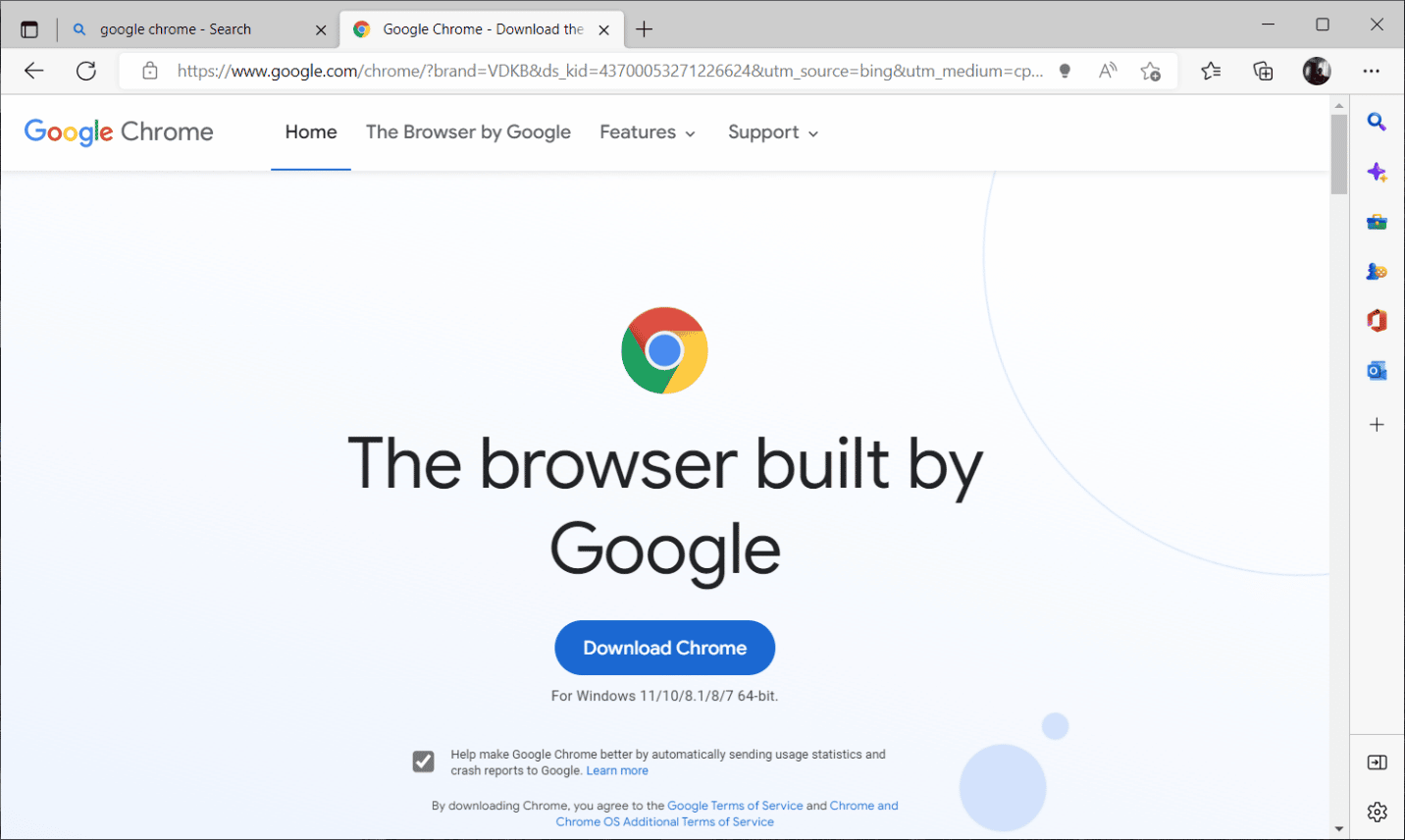 Download Google Chrome using a different default browser