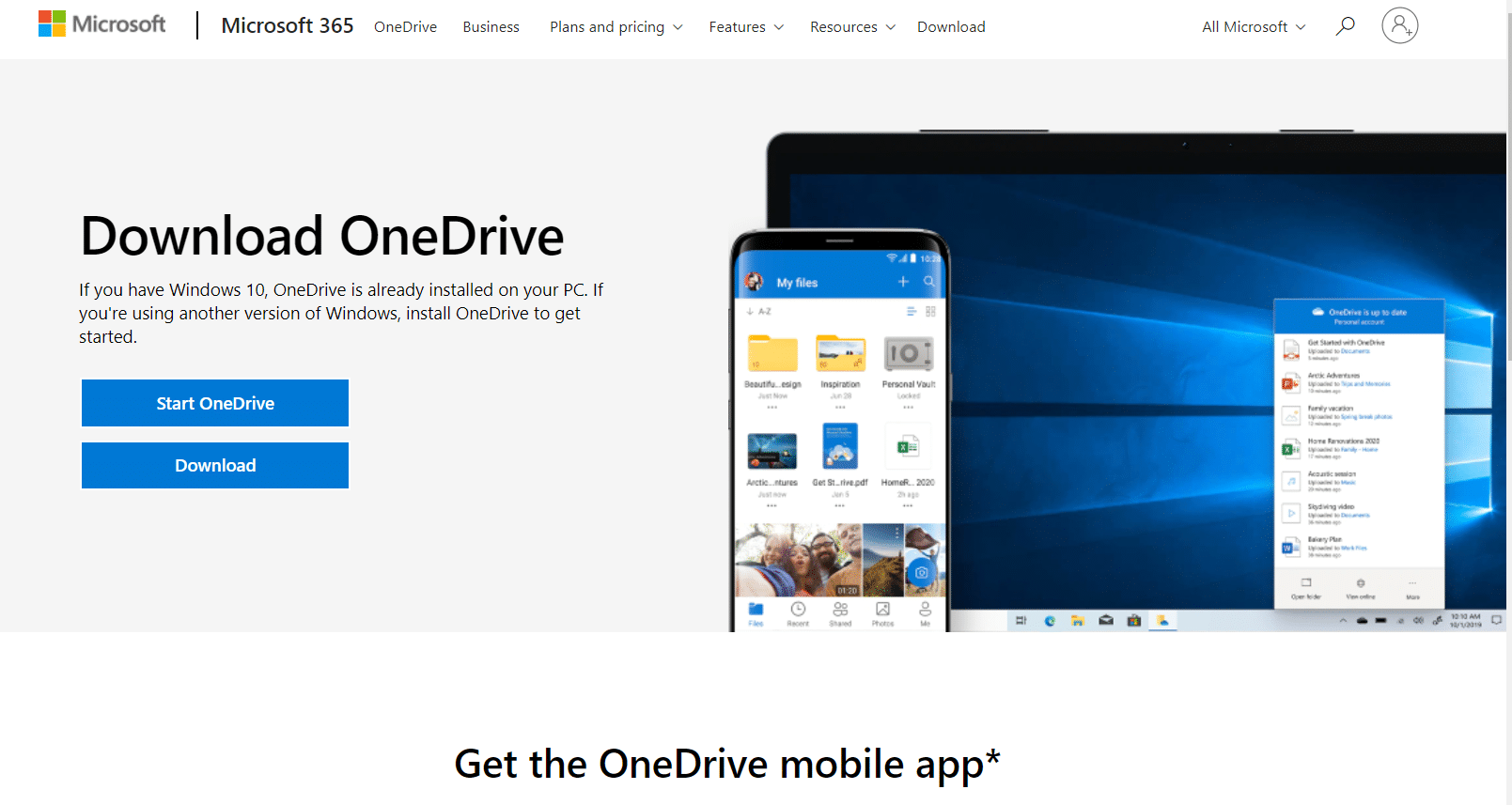 download onedrive page