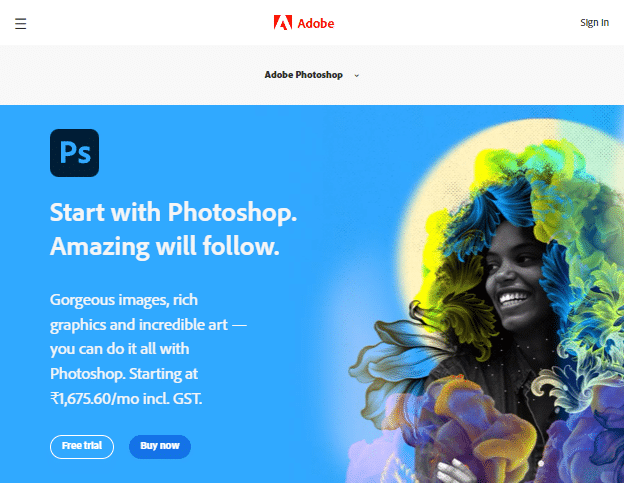 Download Page for Adobe Photoshop