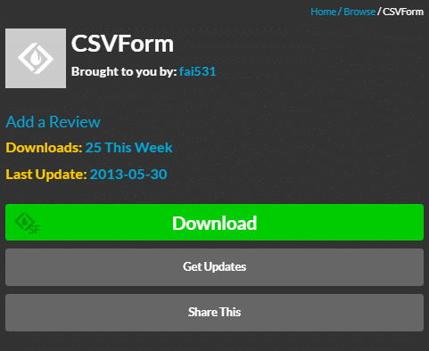 Download page for CSVForm