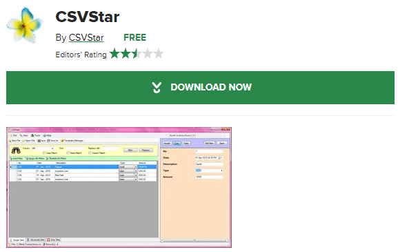 Download page for CSVStar. Best CSV Editor for Windows