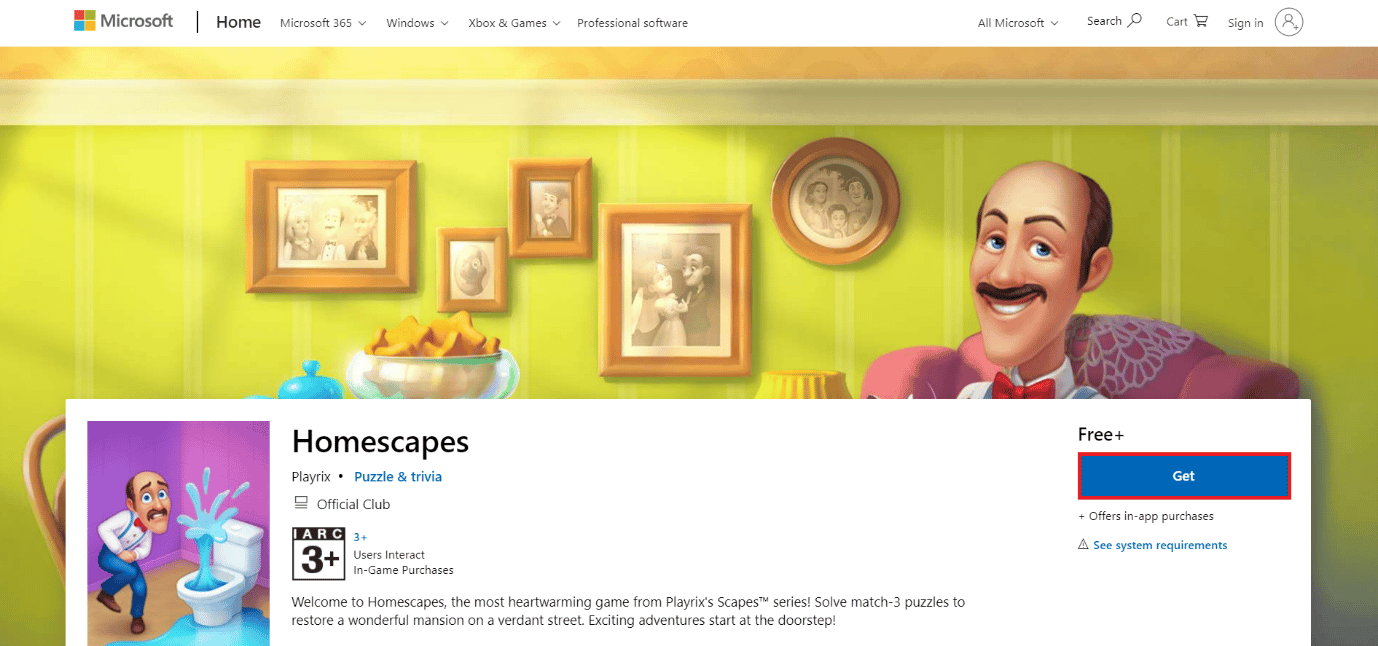 download page of homescapes