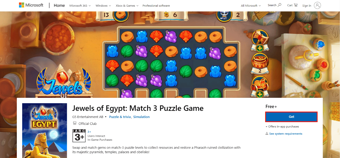 download page of Jewels of Egypt: Match 3 Puzzle Game