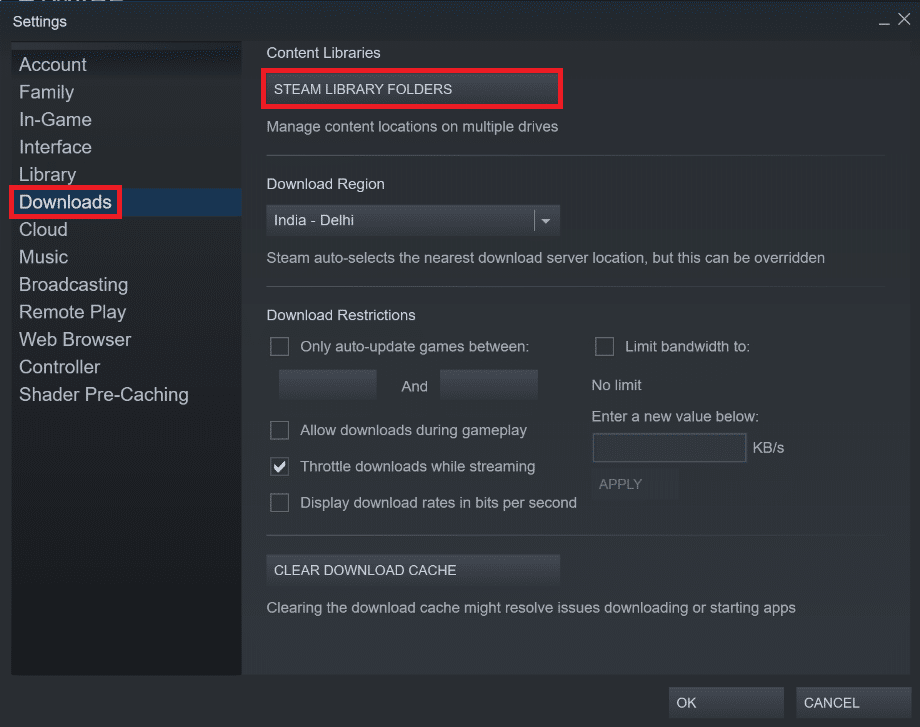 Download settings in Steam settings