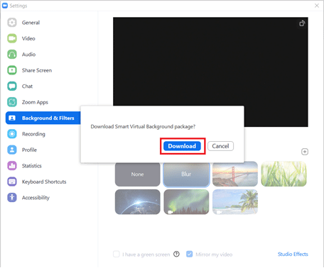 Download Smart Virtual Background package pop up. How to Blur Background in Zoom on Windows 10