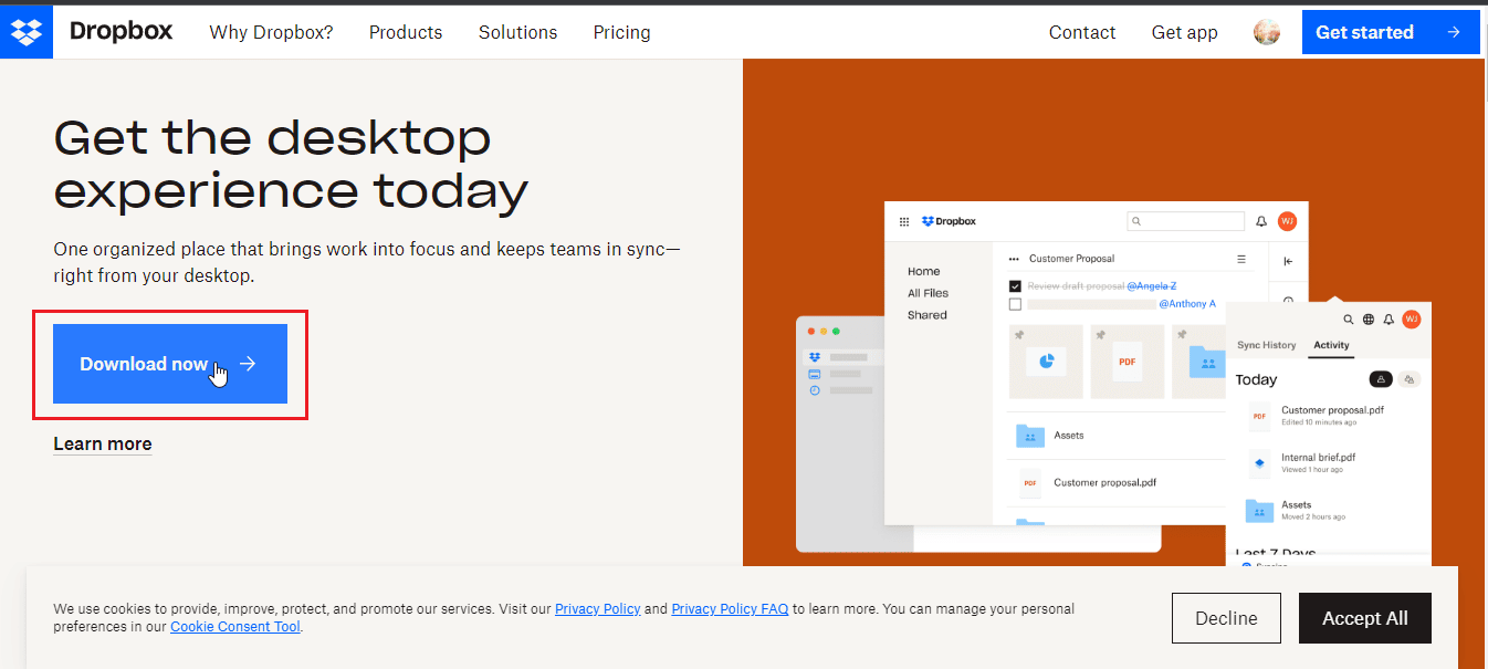 click on Download now. Fix Dropbox Error 400 Message in Windows 10