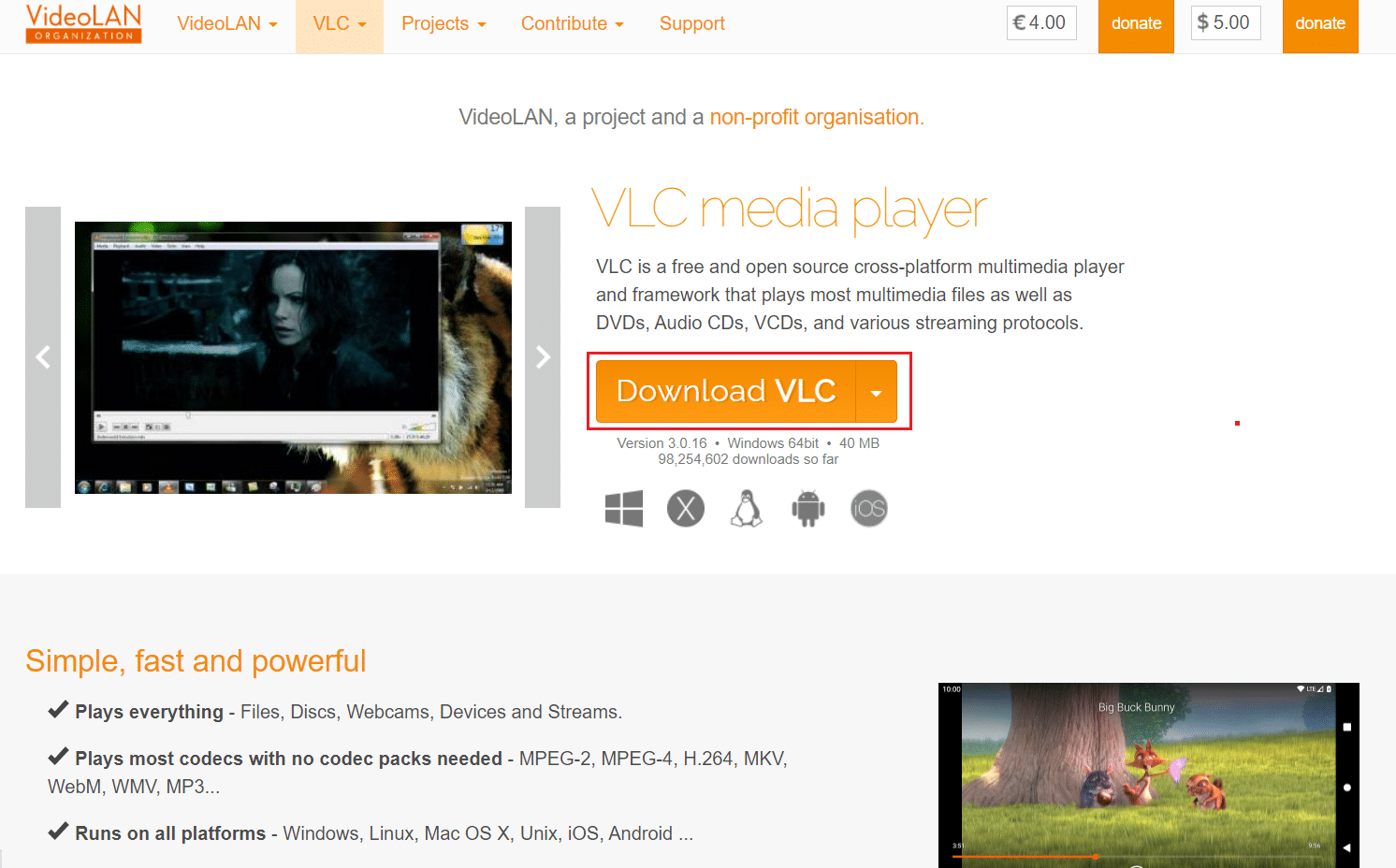 download vlc media player page