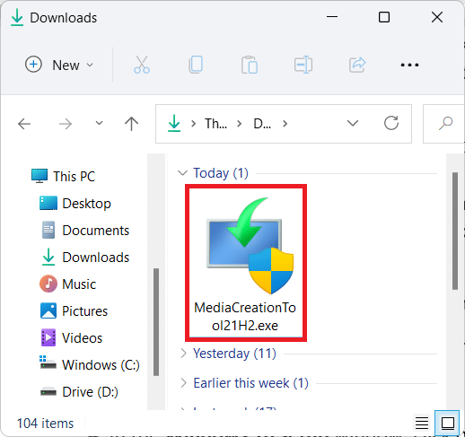 Downloaded exe file in File Explorer