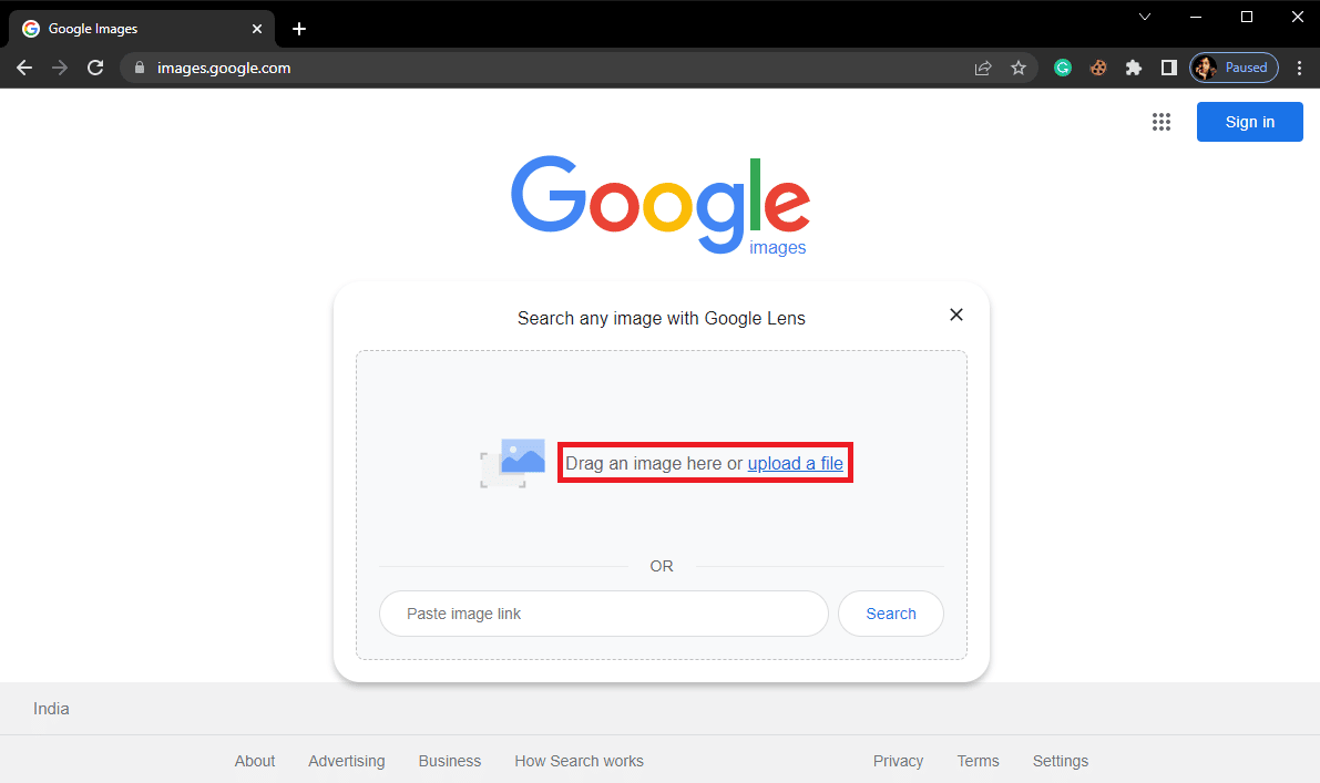 click on the upload a file option to upload the image you want to search from your computer