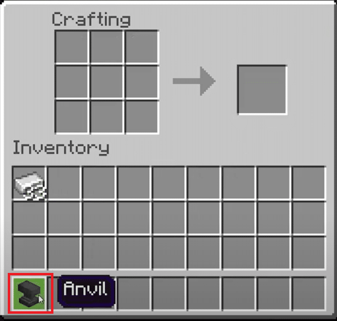 drag and place the newly built anvil in the inventory