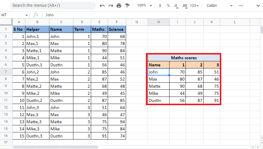 Drag the corner of the cell and apply the formula to complete the table | How to VLOOKUP Multiple Criteria and Columns in Google Sheets