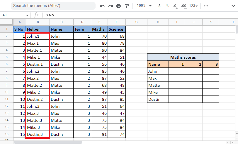 Drag the corner of the cell to fill the column with the same formula 