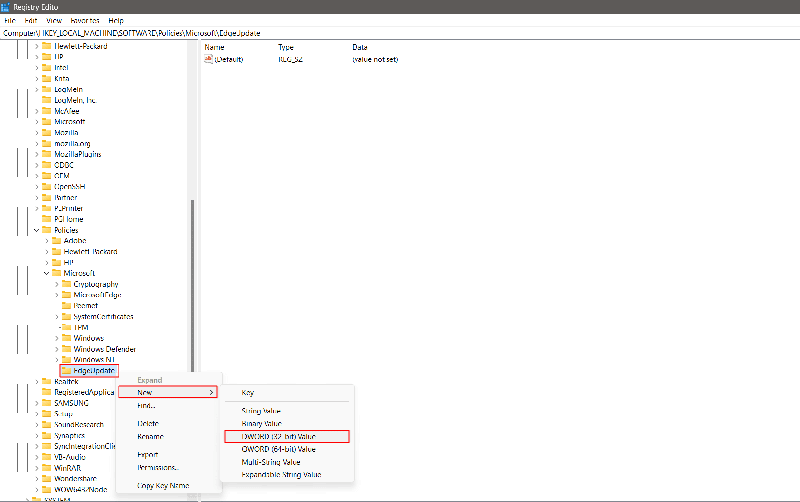 DWORD (32-bit) Value created. Fix Microsoft Edge Shortcut Keeps Appearing on Desktop