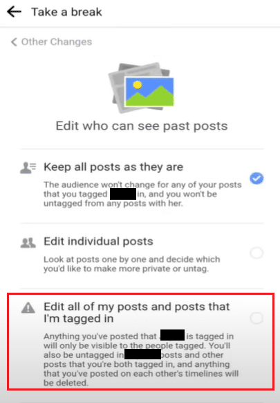Edit all of my posts and posts that I’m tagged in option