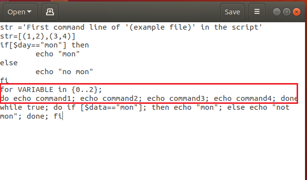 editing the for command in example.sh bash file