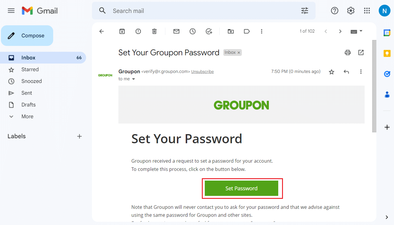 email account - Set Your Groupon Password email from Inbox - Set Password link