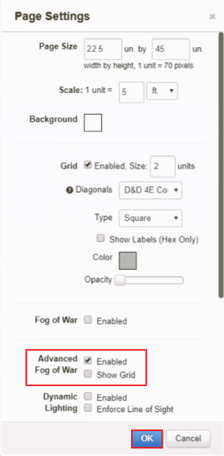 check enabled option of advanced fog of war