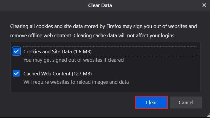 enable both boxes and click on clear | Fix No Video with Supported Format and MIME type found