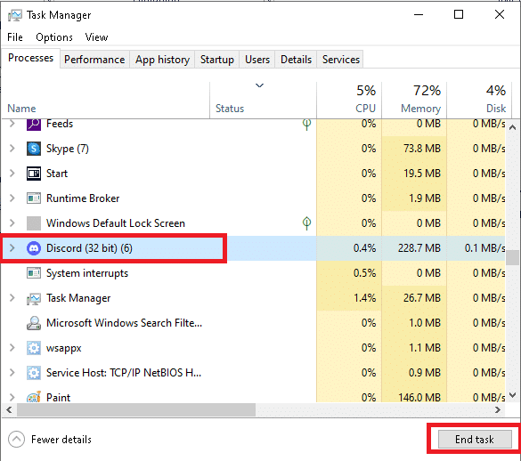 End Task of Discord. Fix Error 0xc0aa0301 in Windows 10
