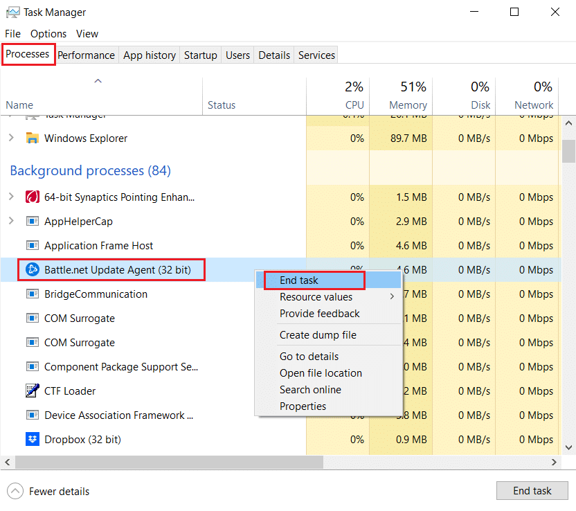 End task option. Fix Another Installation in Progress in Windows 10