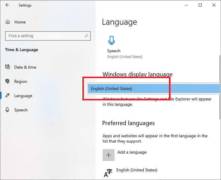 English (United States) in the language settings. | Fix Windows Update Error 0x80070005