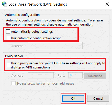 Ensure all checkbox is disabled. Then, click on OK to save the changes made