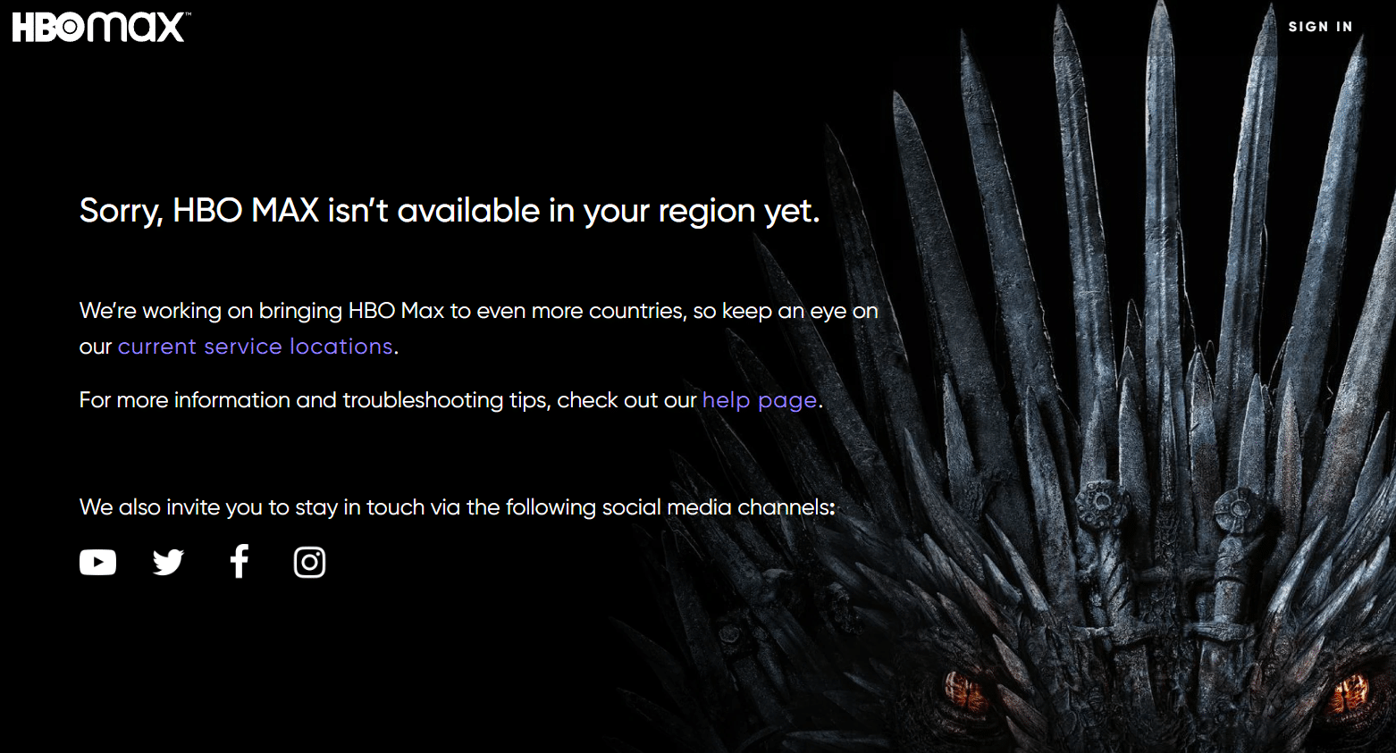 HBO Max not available