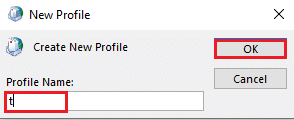 Enter a name for the profile in the Profile Name bar and click on the OK button 
