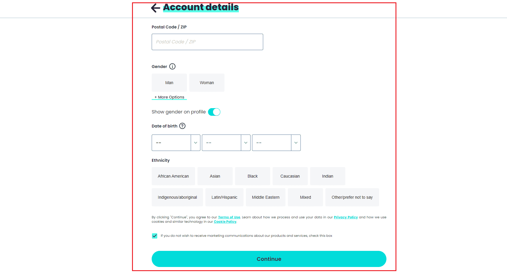 enter account details and click on continue