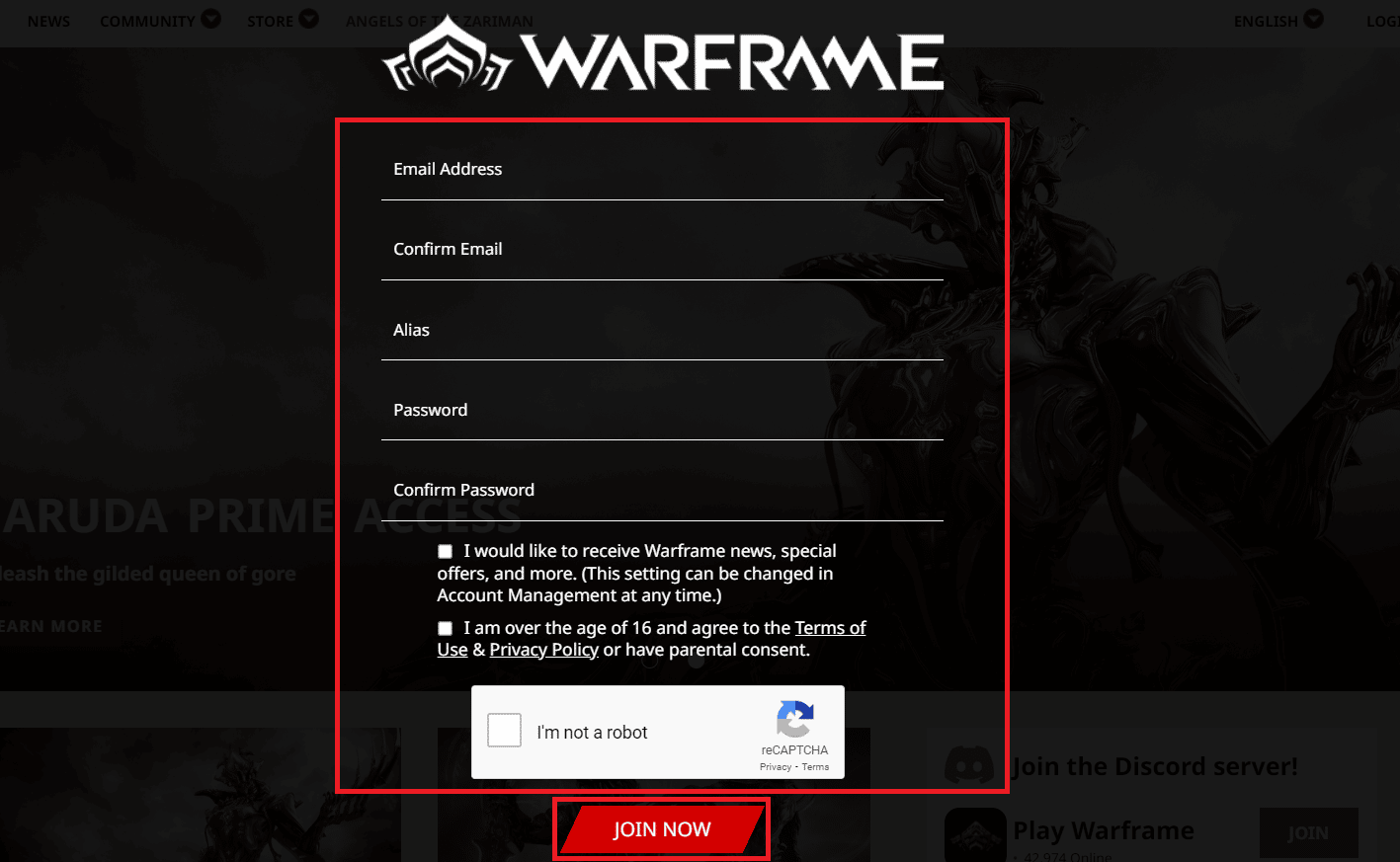 Enter all the required fields and click on JOIN NOW. Fix Warframe Error 10054 on Windows 10