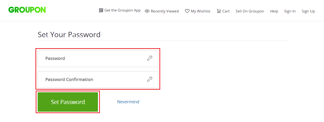 enter and confirm your new password and click on Set Password | How to Find My Groupon Account 
