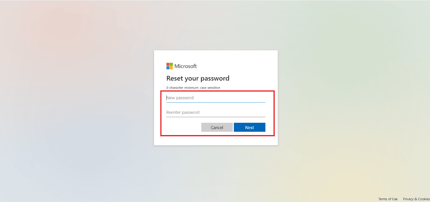 enter and re-enter the new password and click on Next | 